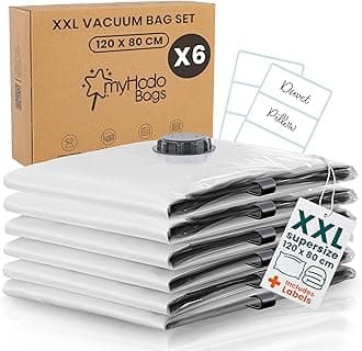 myHodo XXL Vacuum Storage Bags (6 Pack, 80x120 cm) – Extra Large Space Saver Sacs for Bulky Textiles like Duvets, Bedding, Linen & Blankets, Vac Pack for Use with a Hoover, Durable Double Zip Seal