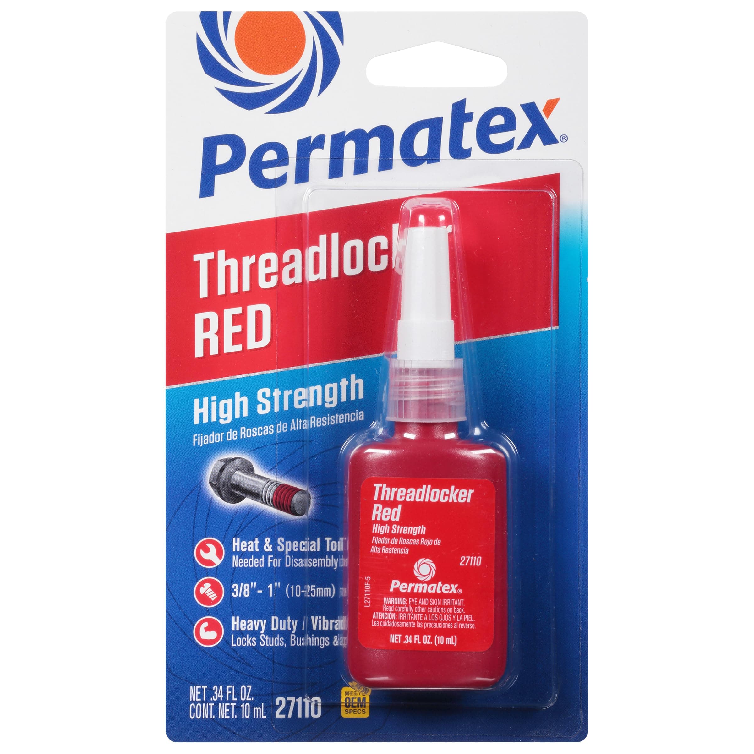 Permatex Devcon 27110 Red High-Strength Threadlocker, 10 mL, 0.34 fl. oz. Bottle