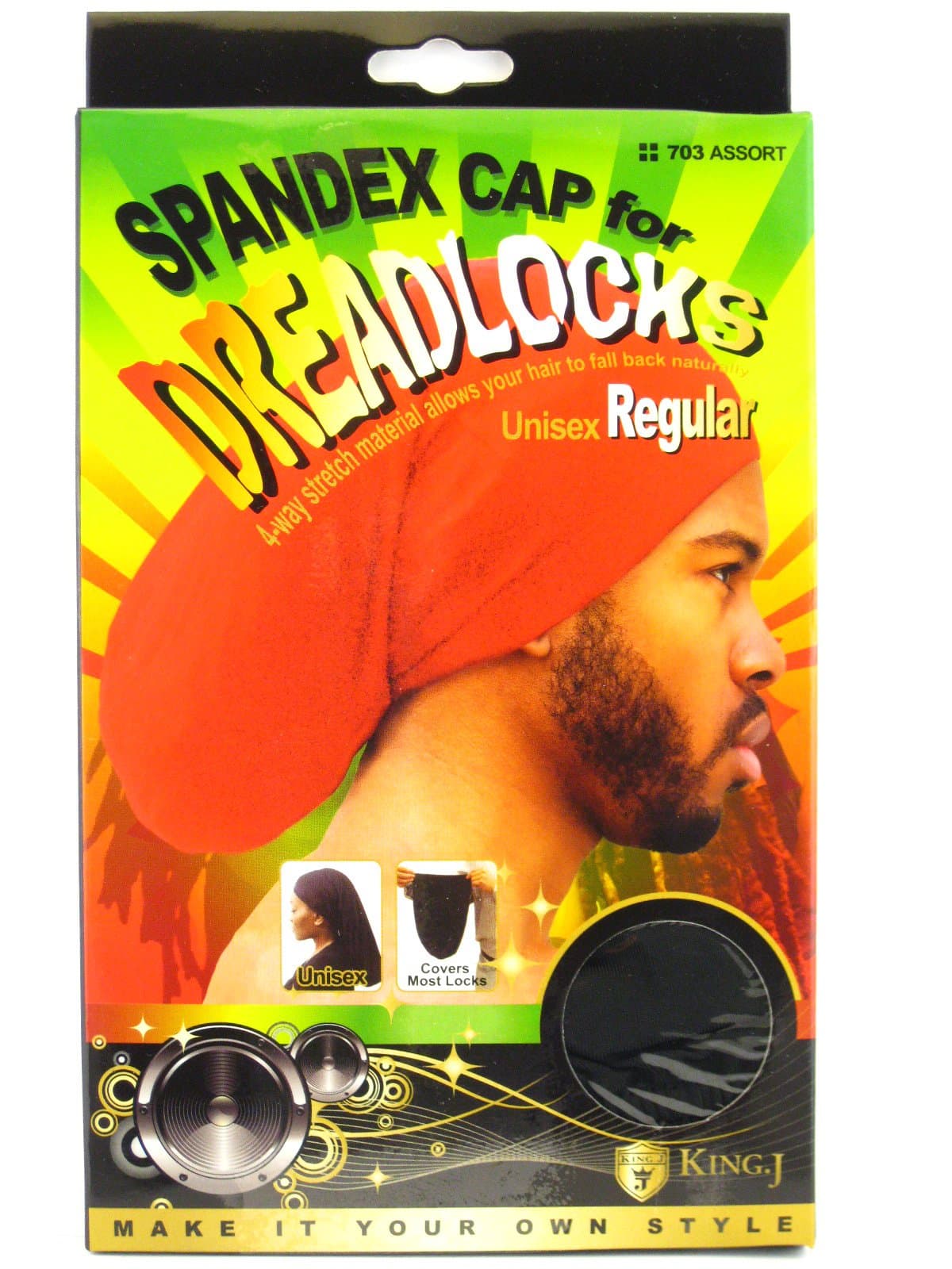 King.J Regular Size Unisex Spandex Cap For Dreadlocks (Black)