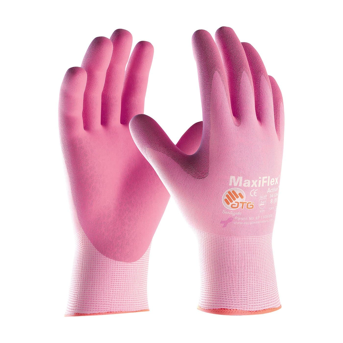 34-8264/M Maxiflex Active, 15G Pink Nylon/Elastane Shell, Pink Foam Nitrile