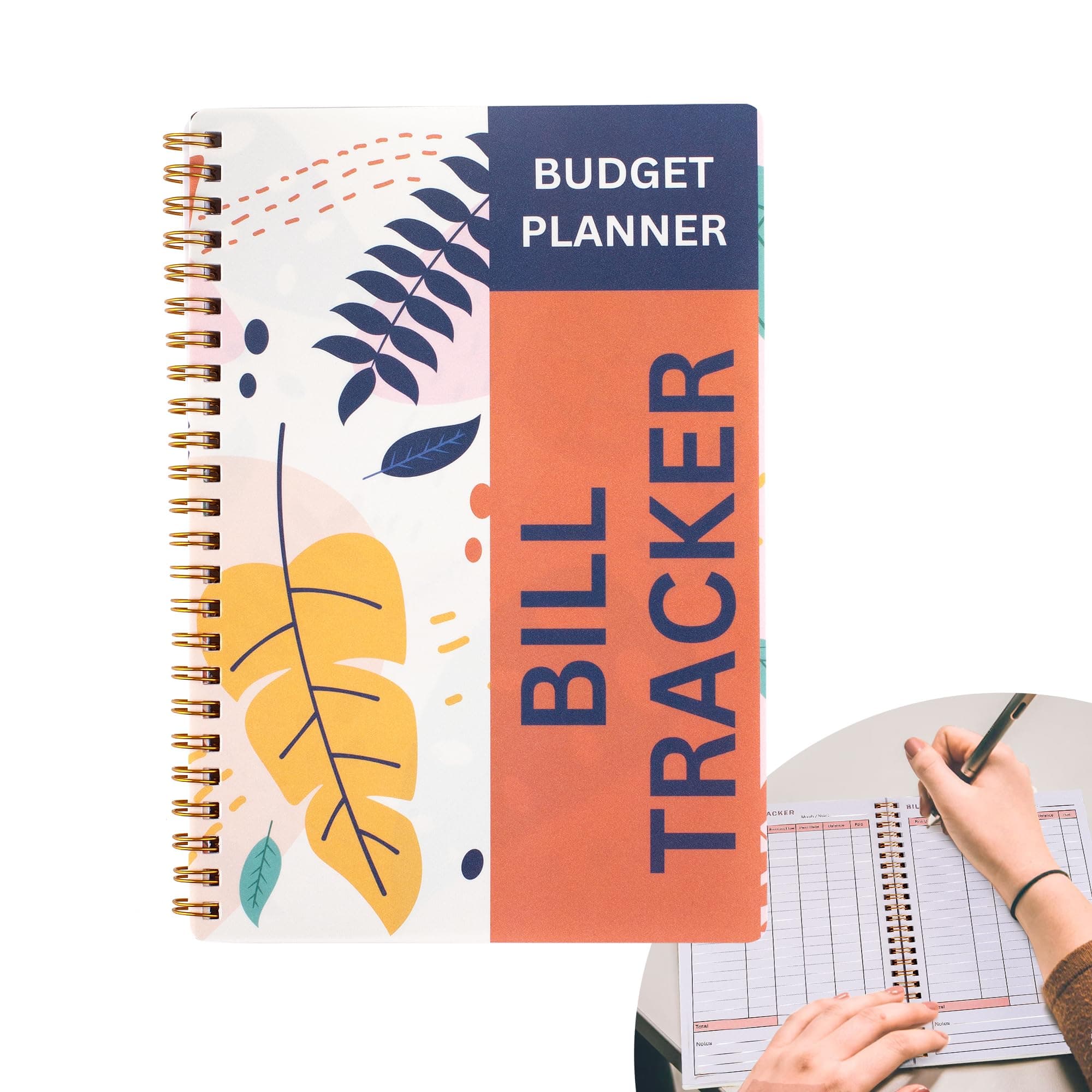 Bill Payment Tracker Notebook with Spiral Binding and Back Pocket – for Financial Tracking Home Finance & Monthly Bill Payment Organizer (Sunset Leaves)