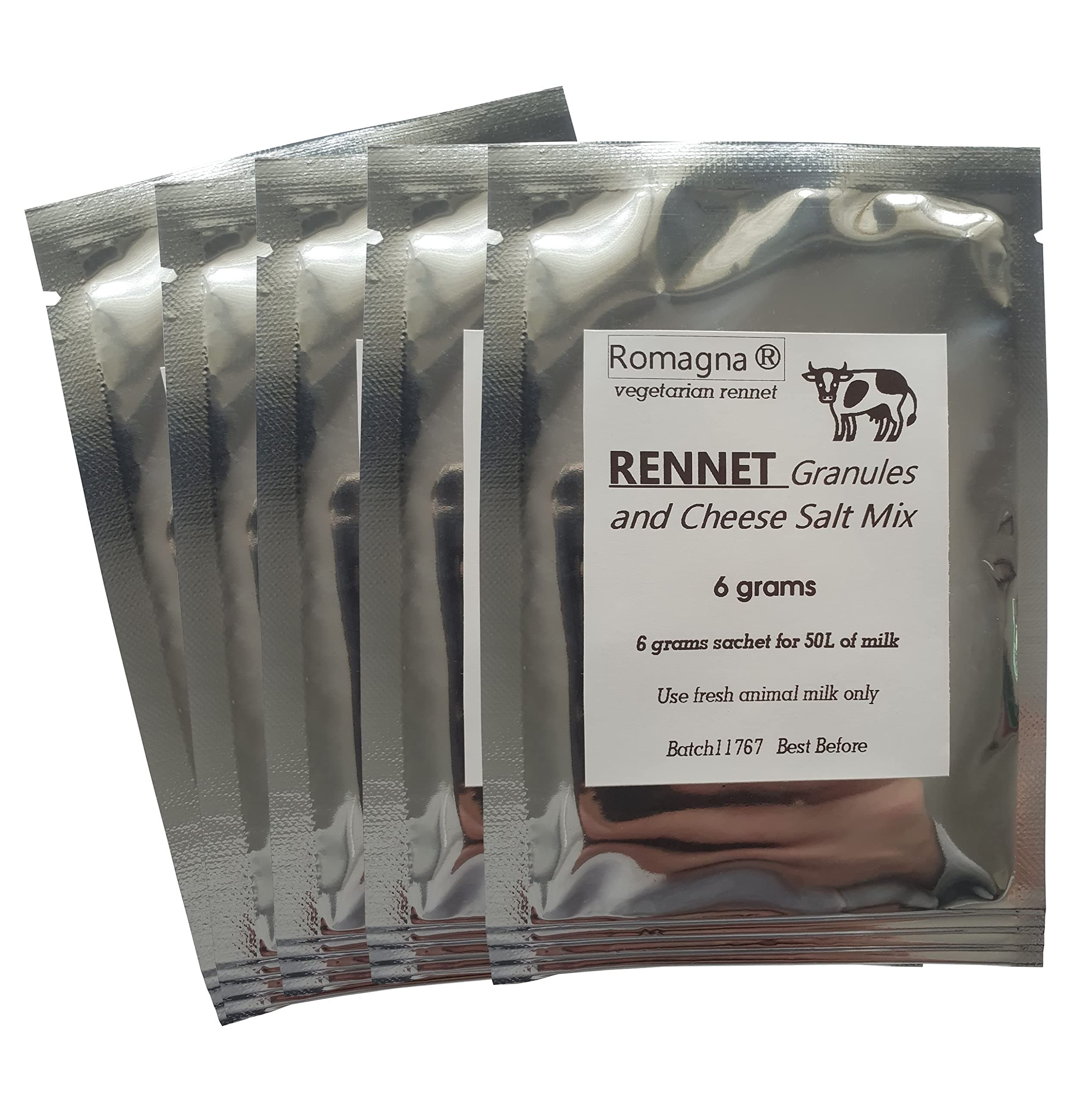 5 X RENNET ROMAGNA Granules Mix 6g Pack Vegetarian Rennet & cheese salt mix For 50 L Milk …