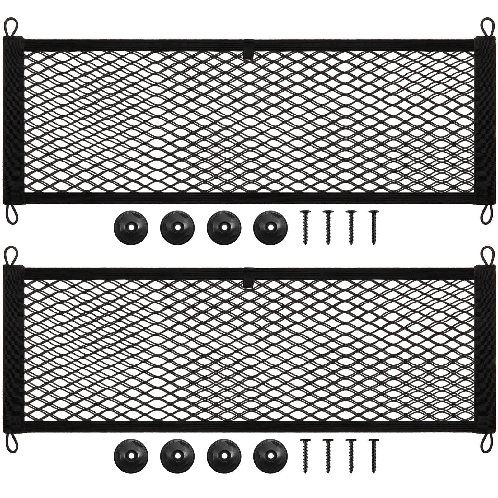 2 Pieces Stretchable Small Cargo Net Pocket Storage Mesh Net Elastic Automotive Storage Pouch with 8 Pieces Mounting Screws and Hooks for Truck Car SUV Boats(29 x 9.8 Inches)