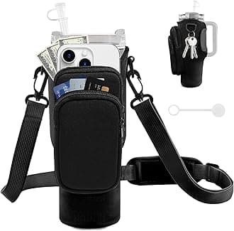 Water Bottle Carrier Bag with Phone Pocket for Stanley Cup 40/30 oz, Water Bottle Holder with Adjustable Strap& Straw Cover, Stanley Cup Accessories