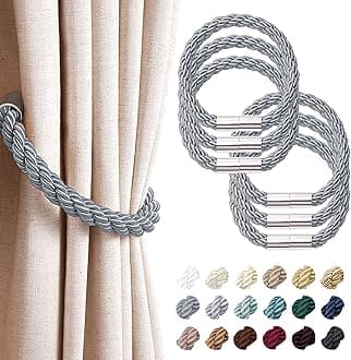 NICEEC 6 Pack Strong Magnetic Curtain Tiebacks Modern Simple Style Drape Tie Backs Convenient Decorative Weave Rope Curtain Holdbacks for Thin or Thick Home & Office Window Draperies (Dark Grey)