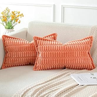 Artscope Coral Cushion Covers Set of 2 Corduroy Decorative Square Striped Pillowcase with Stitched Edge Pillow Covers 40x60cm for Home Decor Sofa Bedroom Car