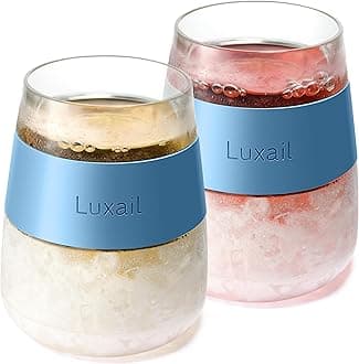 Wine Glasses, Plastic Wine Glasses Set of 2, Wine Gifts, Double Wall Insulated Freezer Tumbler, Stemless Freezer cups for Red and white Wine, 8.5 Oz, Misty Blue