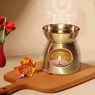 Pure Source India Oil Burner, Oil Diffuser, Made by Solid Brass, Coming with 1 Tea Light Candle.