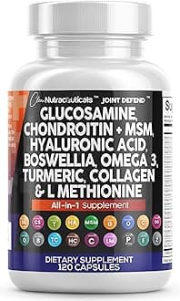 Glucosamine 1500mg Chondroitin 1200mg MSM with Turmeric Curcumin, Collagen, Hyaluronic Acid, Omega 3 – Joint Health Supplement for Men & Women – Joint Complex – 120 Count