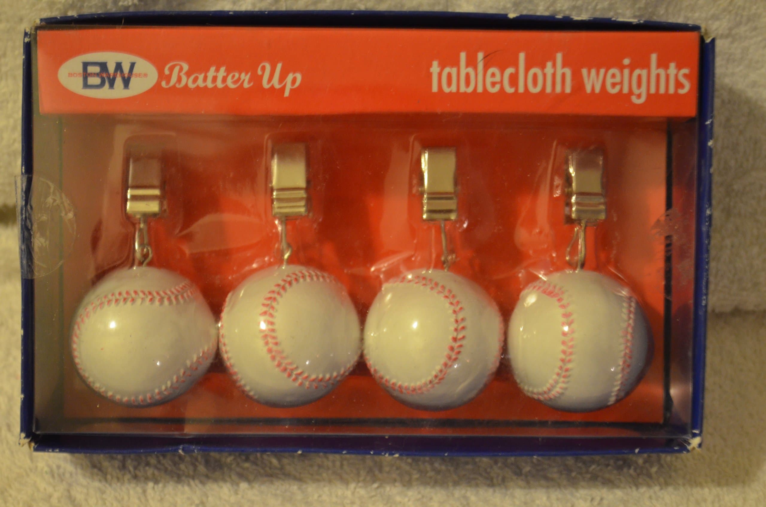 Boston Warehouse Batter Up tablecloth Weights NIP Baseball Tablecloth Weights