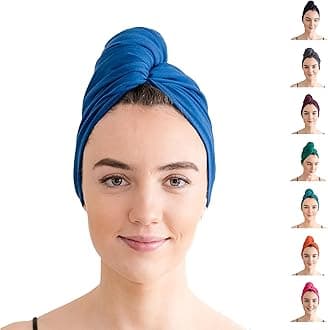 Organic Jersey Cotton T-Shirt Hair Towel - For Curly, Wavy and Straight Hair, Quick Dry, Super Absorbent, Lightweight, Made in the UK, 98cm x 58cm (Cobalt)