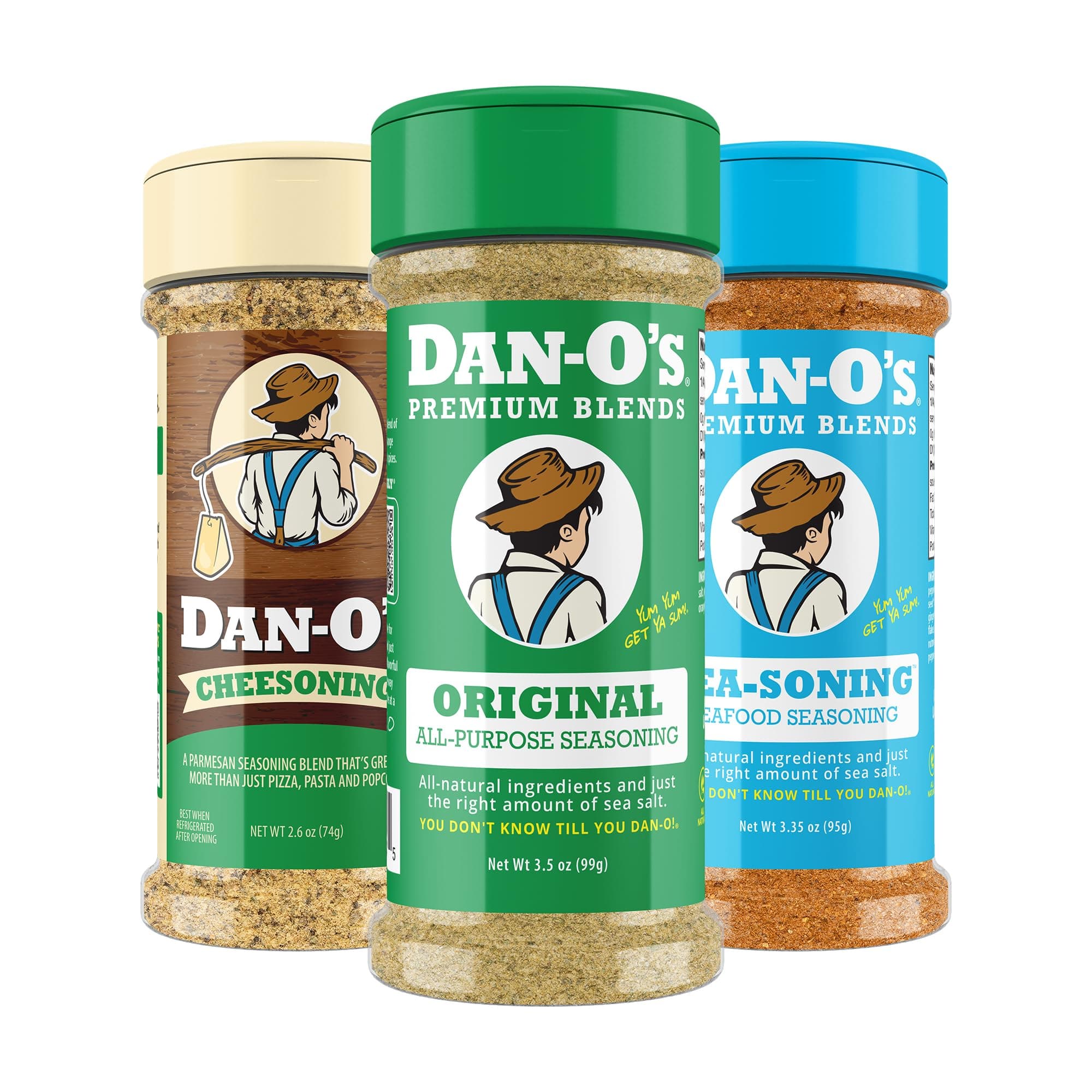 Dan-O's 3 Bottle Seasoning Set, Small Bottles, 3 Pack, Includes Cheesoning, SEA-soning and Original Seasonings, Sugar Free, Zero Calorie, Use this Seasoning Kit to Craft a Marinade, Dry Rub or Sauce