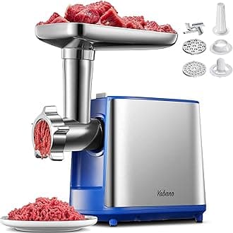 Yabano Electric Meat Grinder, Heavy Duty Meat Mincer, Sausage Stuffer Maker, Food Grinder with Sausage & Kubbe Kit, 2 Grinder Plates, Stainless Steel (Blue)