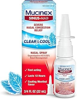 Sinus-Max Nasal Spray Decongestant, 12 Hour Over-The-Counter Medication Nose Spray for Sinus Relief, Nasal Decongestants For Adults & Sinus Congestion, Clear & Cool 3/4 Fl Oz( 22ML)