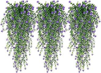 RECUTMS Vine Plant Fake Ferns Plants Large Faux Artificial Hanging Plants Wall Plants Artificial Hanging Plants Outdoors Fake Hanging Plant Greenery Vine for Outdoor Plants Decor 3 Pcs(Purple)