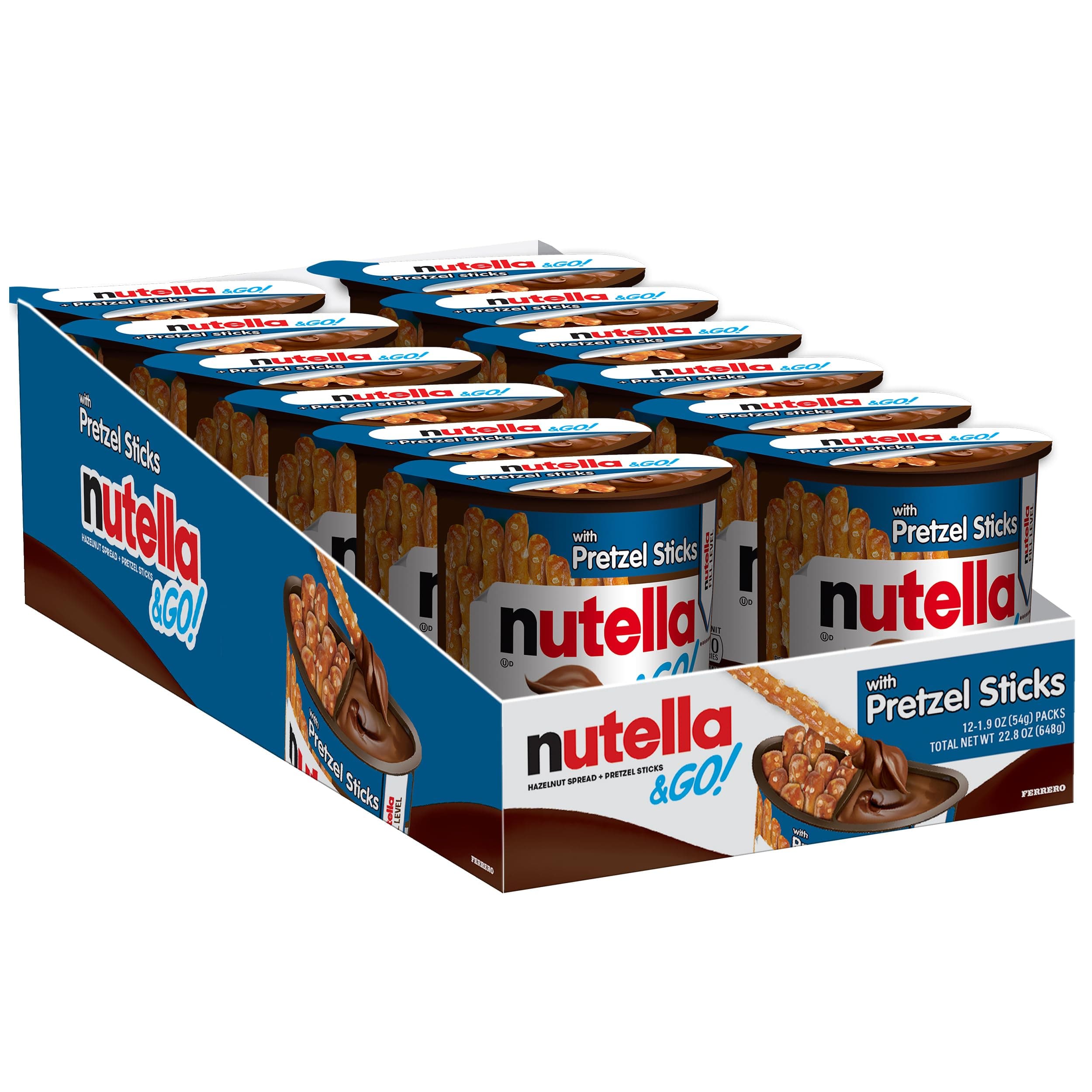 Nutella & GO! Bulk 12 Pack, Hazelnut and Cocoa Spread with Pretzel Sticks, Stocking Stuffers, Snack Cups, 1.9 oz Each