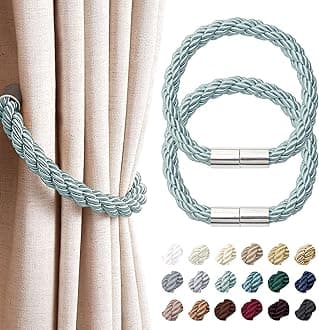 NICEEC 2 Pack Strong Magnetic Curtain Tiebacks Modern Simple Style Drape Tie Backs Convenient Decorative Weave Rope Curtain Holdbacks for Thin or Thick Home & Office Window Draperies (Blue-Grey)