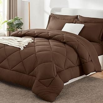 Full Size Comforter Sets Brown - 7 Pieces Bed in a Bag Full, Luxury Soft Bed Set for All Seasons, Bedding Set with Down Alternative Comforter, Sheets, Pillowcases & Shams