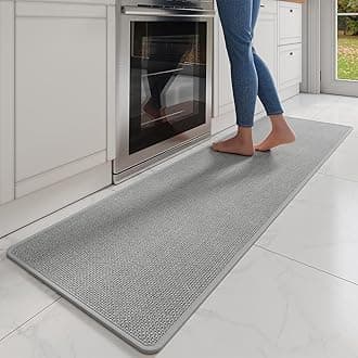 Kitchen Mats for Floor, Super Absorbent Kitchen Rugs Non Slip Washable, Soft Imitation Linen Braided Runner Rug, Standing Mat Kitchen Sink Mat, Easy to Clean, Gray 17x71