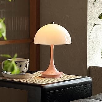 Cute Cordless Mini Mushroom Table Lamp - Rechargeable 3000mAh Battery, Dimmable Touch LED, Portable Bedside Nightstand Light for Bedroom, Kitchen, Bathroom, Office & Study Decor - Pink