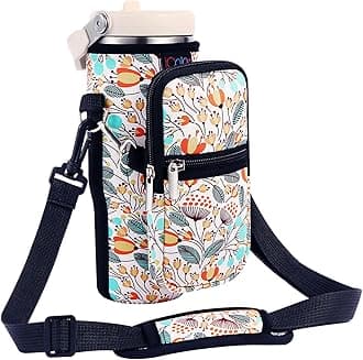 icolor Water Bottle Carrier Bag for Stanley IceFlow Flip Straw Tumbler 30oz Stanley IceFlow Mug Carrying Holder Neoprene Sleeve Stanley Cup Accessories Pouch Crossbody Sling for Travel Fitness
