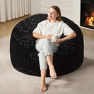 HobestlukBean Bag Chairs for Adults Large Beanbag Chair with Stripe Plush Cover Big Bean Bag Chair for Living Room Bedroom Dorm Office (Black, 4FT)