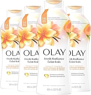 Body Wash for Women, Fresh Radiance, Refreshing & Renewing, Made with Plant Based Cleansers, B3 Botanical Complex, For All Skin Types, Vanilla Blossom & Apricot Scent, 22 fl oz (Pack of 4)