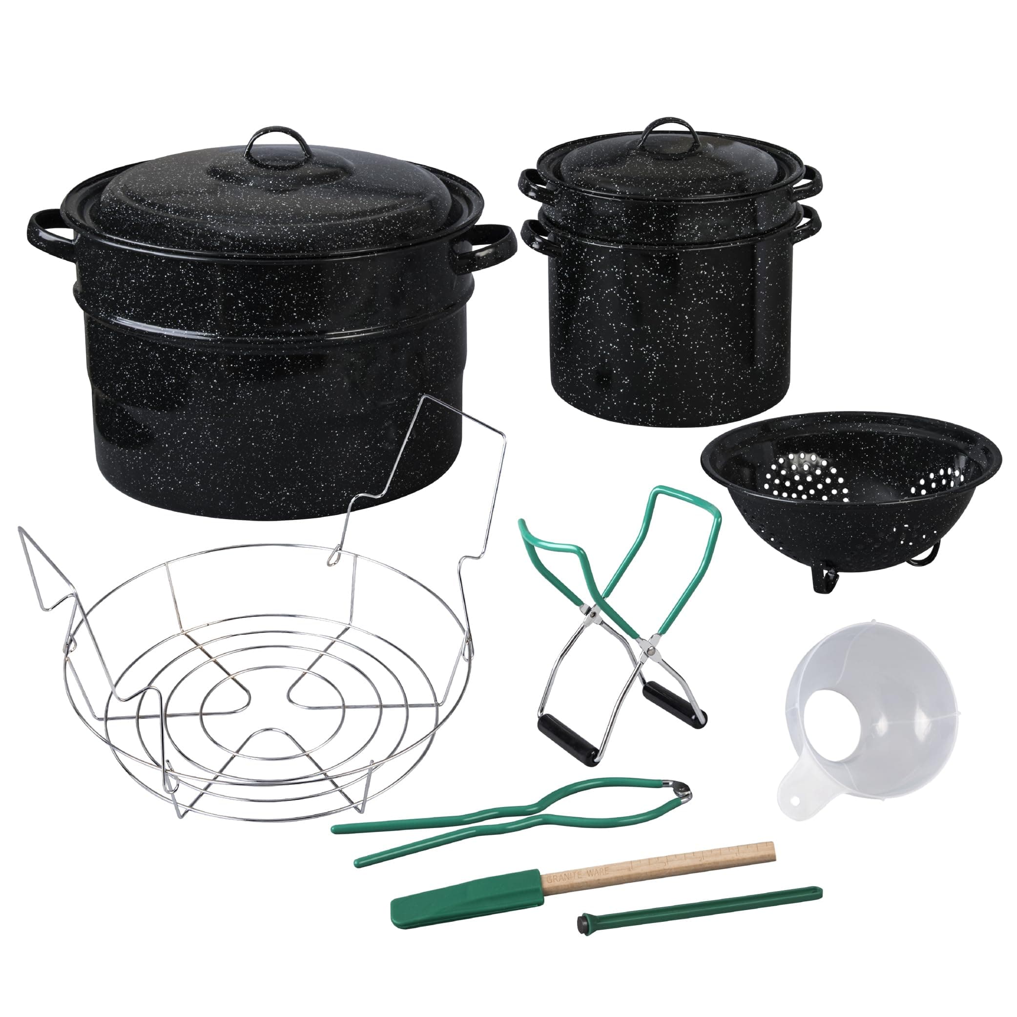 Granite Ware Enamel-on-steel 12-Piece Canner Kit, Includes 21.5 qt. Water Bath Canner with lid, Jar Rack, Blancher, Colander & 5 pc. Canning Tool Set