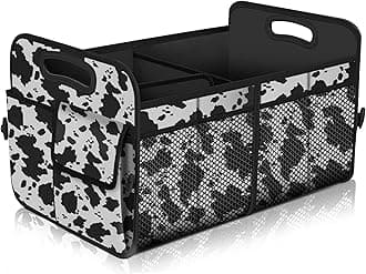 Femuar Car Trunk Organizer,Car Storage Organizer with 72L Large Capacity Waterproof Collapsible and 11 Pockets,Trunk Organizer for Car Suv/Jeep/Sedan, Large Size, Cow print