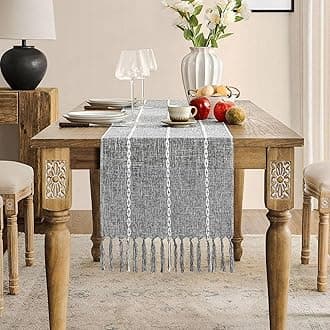 ZeeMart Farmhouse Braided Striped Table Runner, Rustic Grey Table Runners 48 Inches Long Boho Home Decor, Charcoal 15x48 Inches