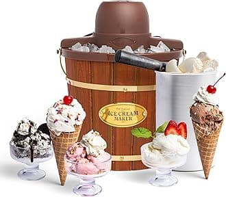 Nostalgia Electric Ice Cream Maker - Old Fashioned Soft Serve Ice Cream Machine Makes Frozen Yogurt or Gelato in Minutes - Fun Kitchen Appliance - Vintage Wooden Style - Dark Wood - 4 Quart
