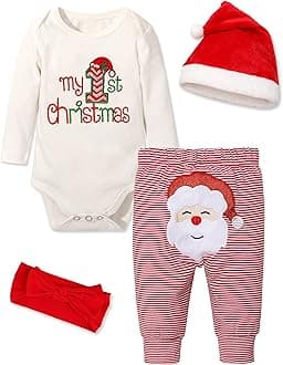 AbbenceBaby Girl Boy Christmas Outfit My 1st Christmas Baby Boy Infant New Year 4 Pcs Set