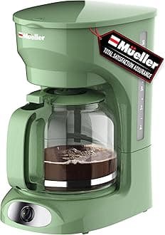 MÜELLERHOME12-Cup Drip Sage Green Coffee Maker, Borosilicate Carafe, Auto-Off, Reusable Filter, Anti-Drip, Keep-Warm Function, Clear Water Level Window, Green Kitchen Accessories & Décor