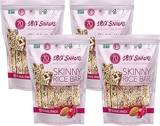 180 Snacks Skinny Rice Bars with Almonds and Himalayan Salt - Low Calorie Snacks, Only 70 Calories - Non GMO, Dairy-free, Gluten-free Snacks - EBT Eligible Snacks for Weight Loss - 7 count (Cranberry, 4 Pack)