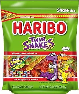Haribo Twin Snakes Gummi Candy, 8.3 oz. Re-Sealable Bag