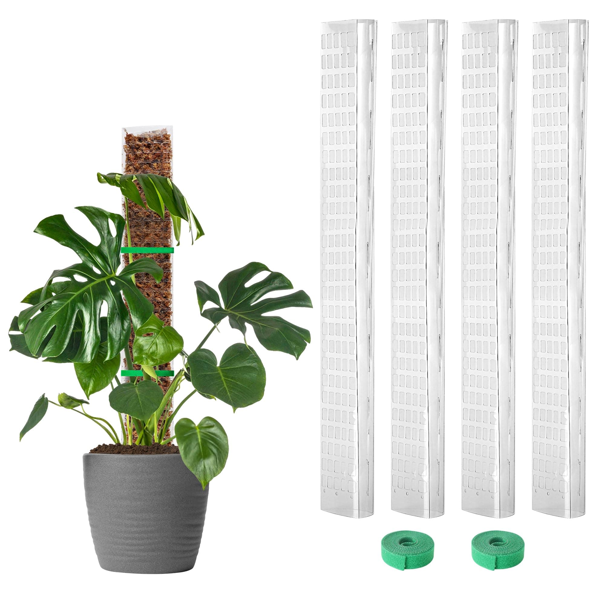 EOX 4 Pcs 24 Inch Plastic Moss Pole for Monstera, Large D Shaped Poles for Climbing Plants Work with Sphagnum Moss, 90 Inch Plant Stake Set of 4, Garden Ties