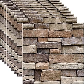 10PCS 3D Wall Panels Peel and Stick, 3D Brick Wallpaper Peel and Stick PVC Stone Wall Panels Self-Adhesive Waterproof Wallpaper for Living Room,Interior Lobby Bedroom Hotel Office Decor