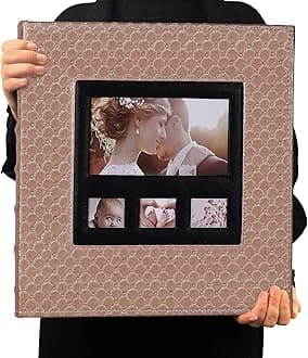 RECUTMS Photo Picture Album 4x6 600 Photos Leather Cover Large Capacity Slots Black Pages Horizontal and Vertical 4x6 Photos Record Family Baby Photo Album (Light Brown)13.6 X 13.2 X 2.2 inches