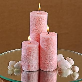 PROSPERRO LUMO Paraffin Wax By Parkash Candles Set Of 3 Fragrance Pillar Marble Finish (Baby Pink - White Sage)