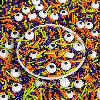 Edible Halloween Sprinkles,Black White Eyes Purple Green Orange and Black Pearls and Jimmies Mixed,130g/4.58ounce,Monster Sprinkle Perfect for Cake Decorations, Baking, Ice Cream, Cookies, Cupcake Topper,Halloween Supplies Children's Party