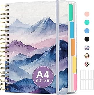 Large Spiral Lined Notebooks for Work with Removable Dividers & Tabs, 8.5"x11" Pretty Hardcover 5 Subject Notebook Journal for Women, College Ruled, Perfect for Study & Office Organization, 280 Pages,Distant Peaks