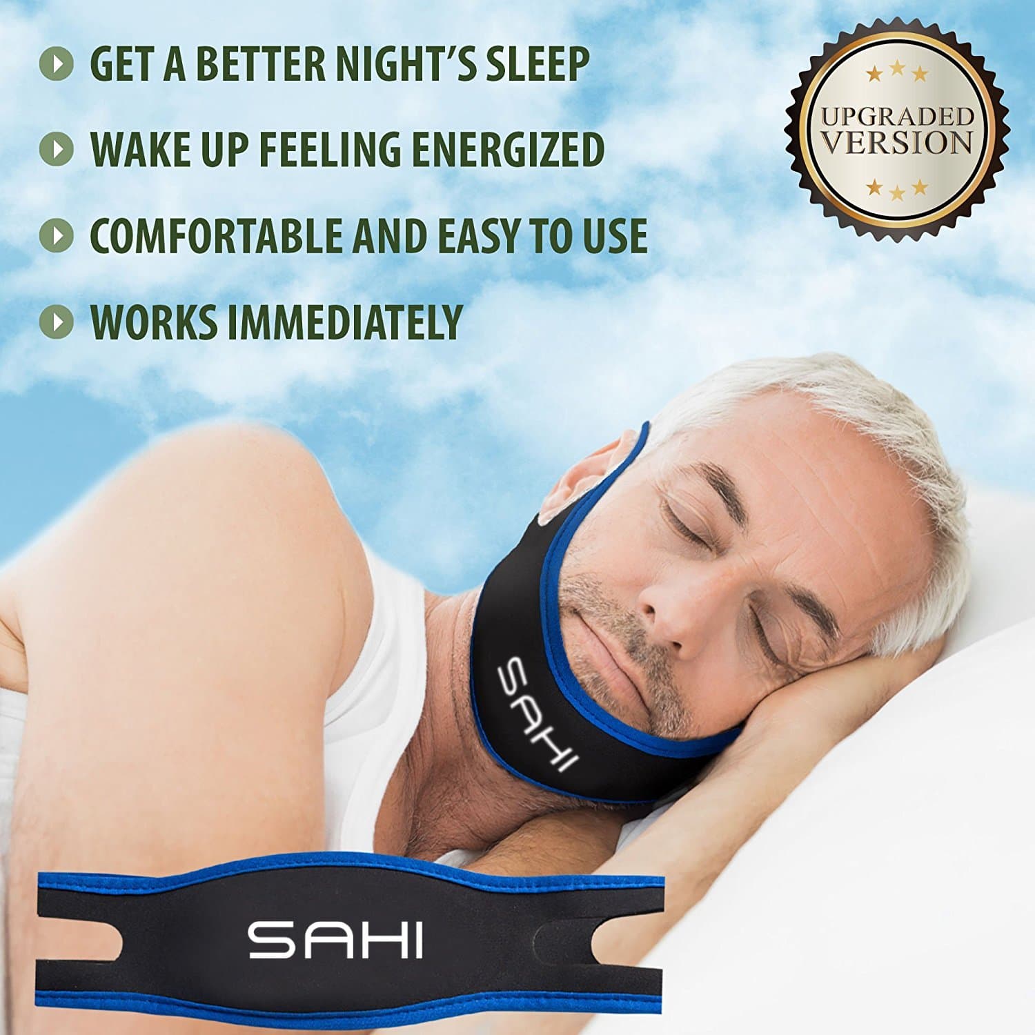 SAHI™ Stop SNORING Solution Fully Adjustable Anti-Snoring Chin Strap - Naturally Comfortable and Instant Snore Relief [ Upgraded Version ]