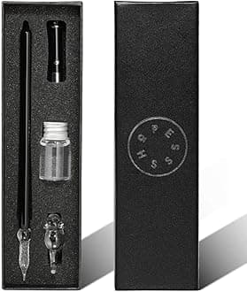 ESSSHOP Handmade Glass Dip Pen with Invisible Ink Set, UV Flashlight and Cat Pen Holder, Elegant Crystal Smooth Cylindrical Calligraphy Signature Pen for Present, Art, Writing, Drawing, Gift