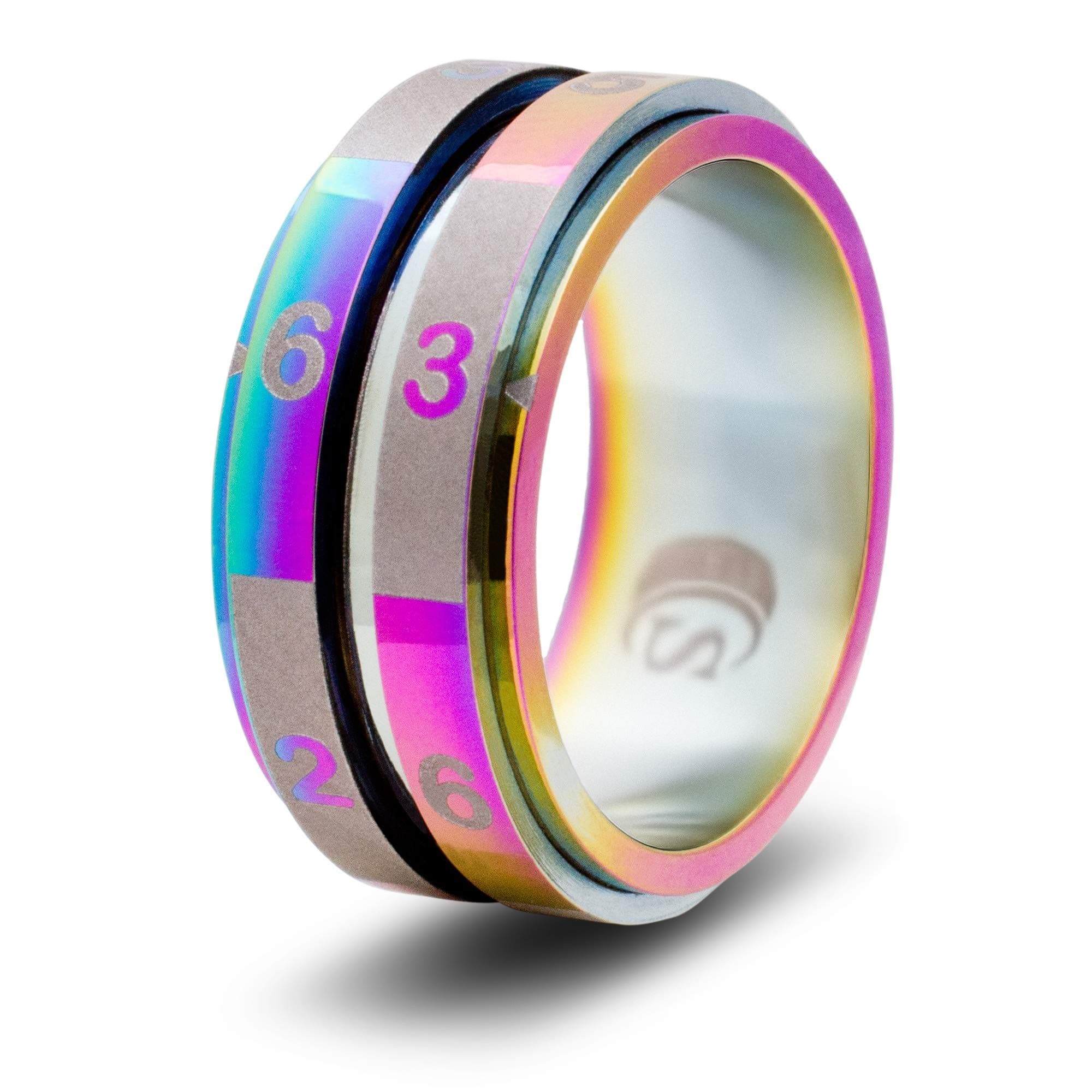 2d6 Dice Ring with Double 6 Sided Die Spinner (Size 14.5 - Stainless Steel - Rainbow)