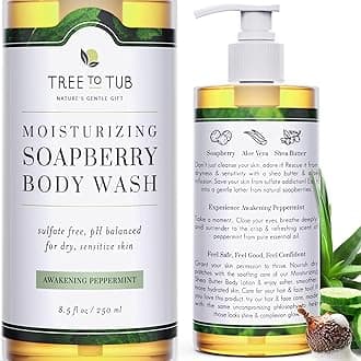 Tree To Tub Peppermint Body Wash for Sensitive Skin & Dry Skin - pH Balanced Moisturizing Body Wash, Hydrating Sulfate Free Vegan Body Soap for Women & Men w/Organic Shea Butter, Natural Aloe Vera