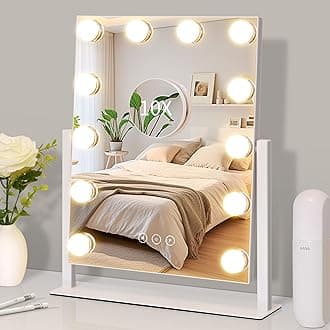 Kotdning Vanity Mirror with Lights,Lighted Vanity Mirror with 12 Dimmable Bulbs for Dressing Room & Bedroom,3 Color Lighting,Modes Detachable 10x Magnification 360°Ratation (White) 14.6" L x 17" W