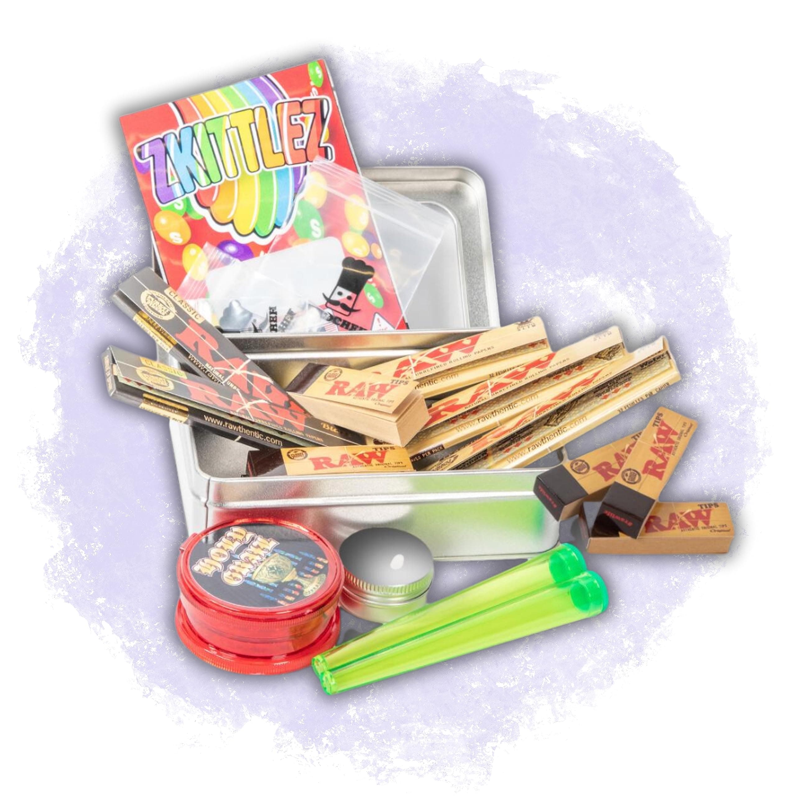Smokers Rolling Gift Tin Box Set - Smoking Raw Hamper Accessories (Small) (RAWTHENTIC Rolling Papers, Filter Tips)