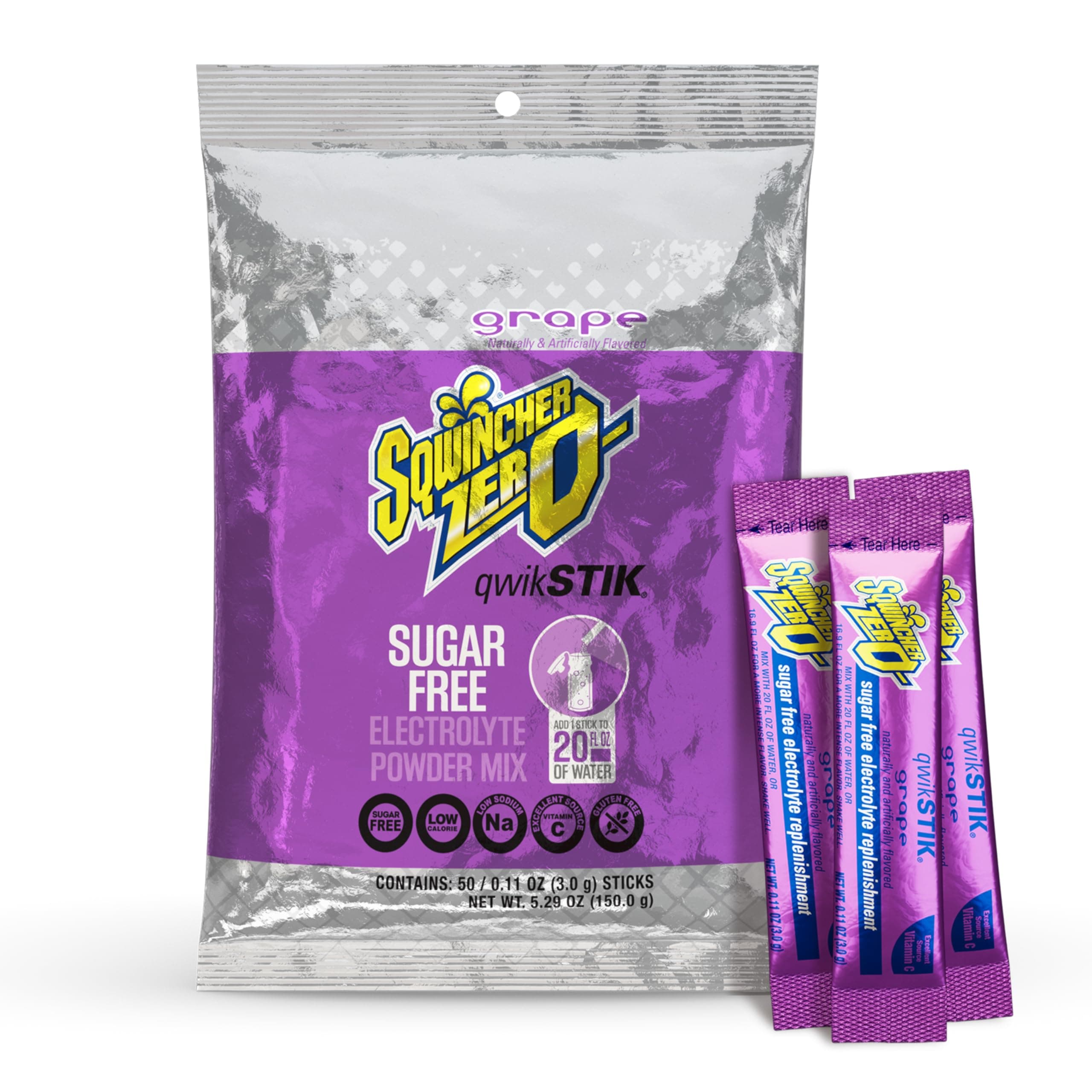Qwik Stik Electrolyte Mix - Zero Sugar, Zero Calories, Grape Flavor, Powder Drink Mix, Pack of 50, 50 Pieces