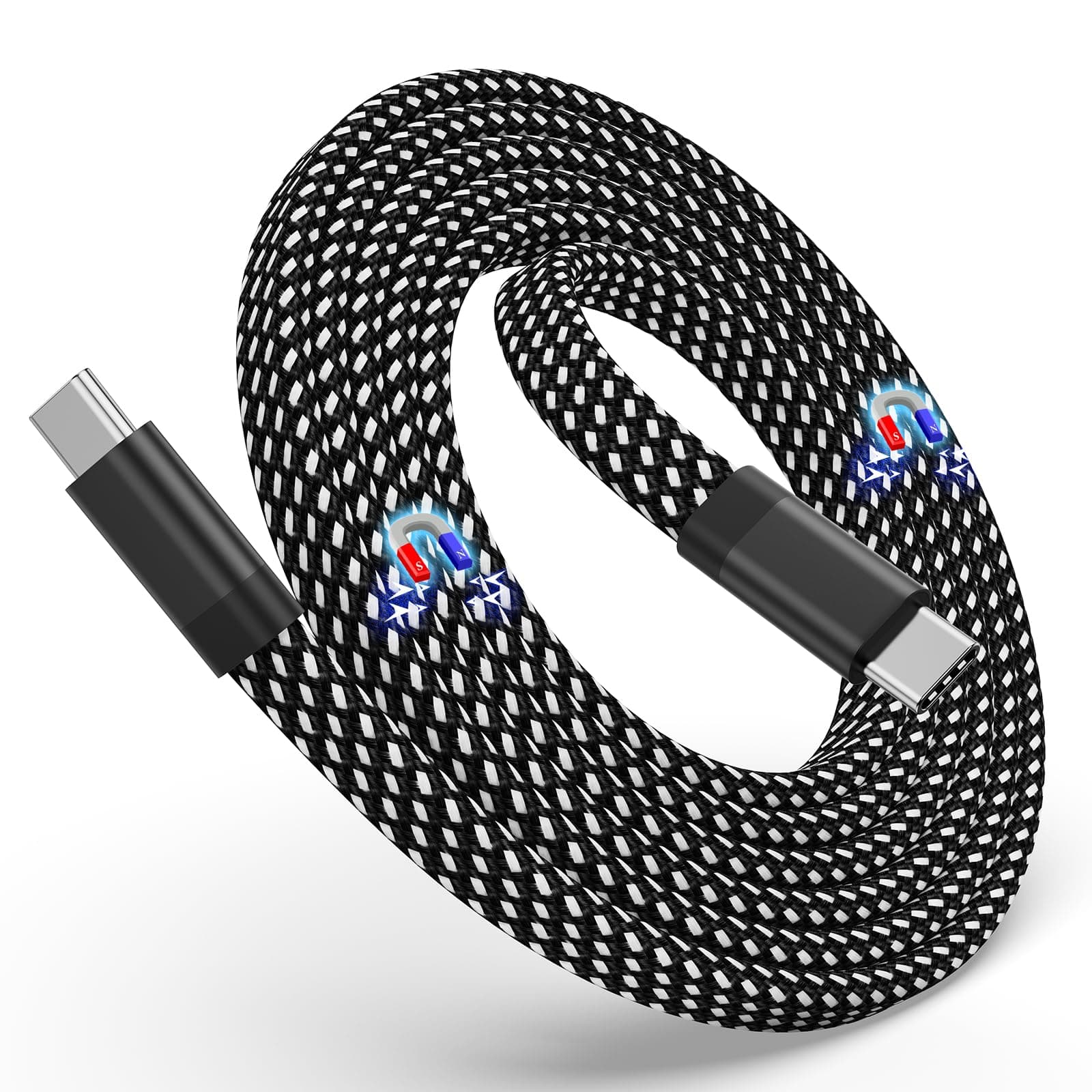 Magtame 5ft Coiled USB C Charging Cable 60W (3A), Flat Nylon Braided Type C Fast Charging Cable, Compatible for USB C Device, Black
