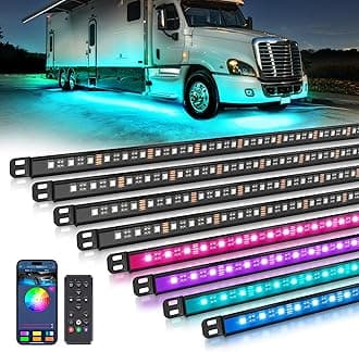 MICTUNING N8 RGBW Underglow Light Bars Specially for RVs, App/Remote Control, Aluminum Housing Waterproof, Exterior Neon Accent Underbody LED Light Strips, w/ 2PCS 11.5FT Extension Cords, 8PCS